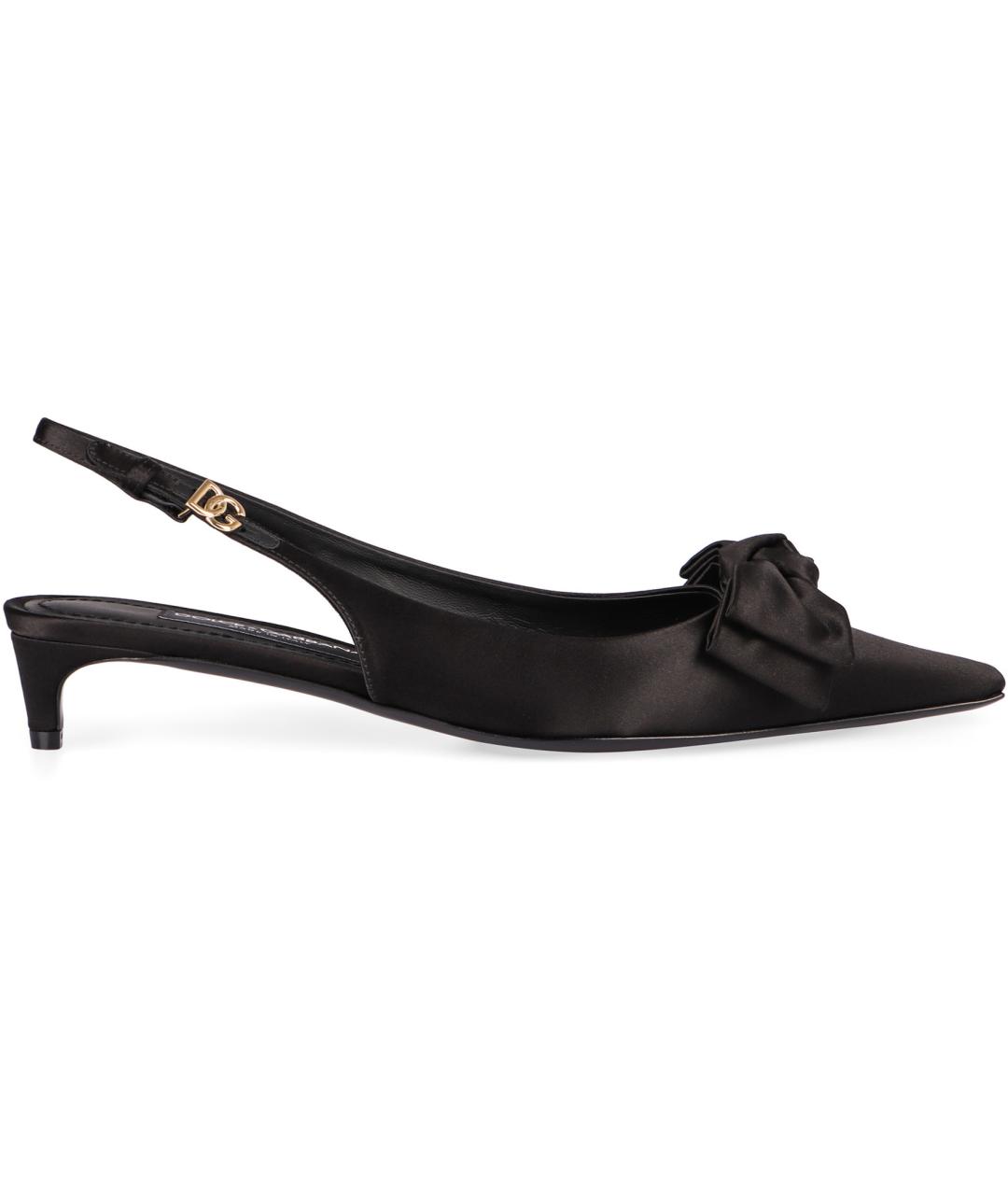 DOLCE&GABBANA Черные текстильные лодочки на низком каблуке, фото 2