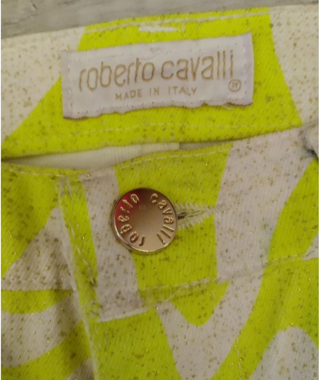 ROBERTO CAVALLI Желтые хлопко-эластановые прямые джинсы, фото 3