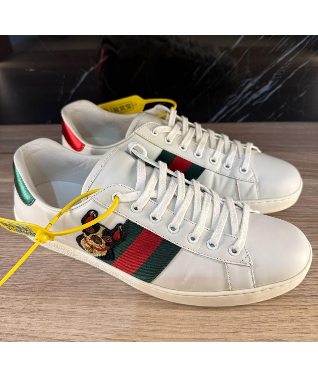 GUCCI Белые кожаные низкие кроссовки / кеды, фото 4