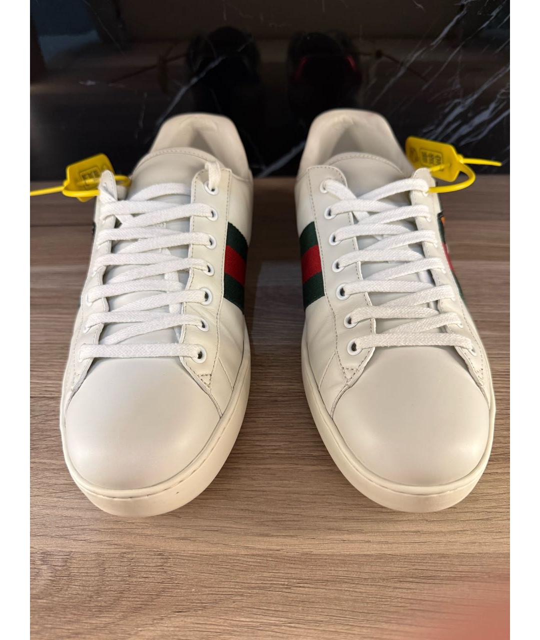 GUCCI Белые кожаные низкие кроссовки / кеды, фото 2