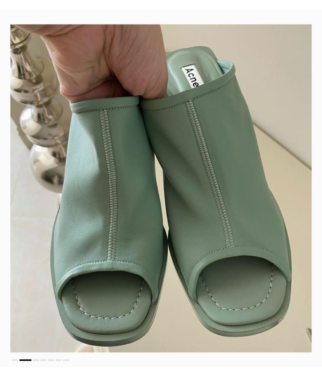 ACNE STUDIOS Зеленые кожаные мюли, фото 2