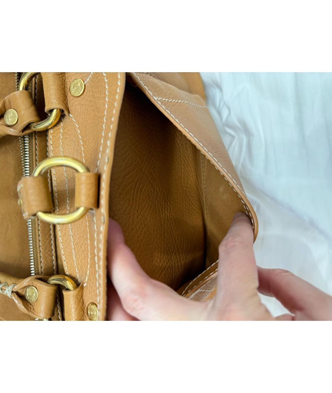 CELINE Бежевая кожаная сумка с короткими ручками, фото 7