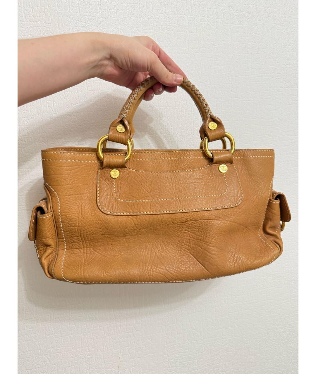 CELINE Бежевая кожаная сумка с короткими ручками, фото 3