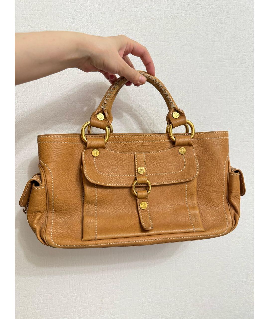 CELINE Бежевая кожаная сумка с короткими ручками, фото 9