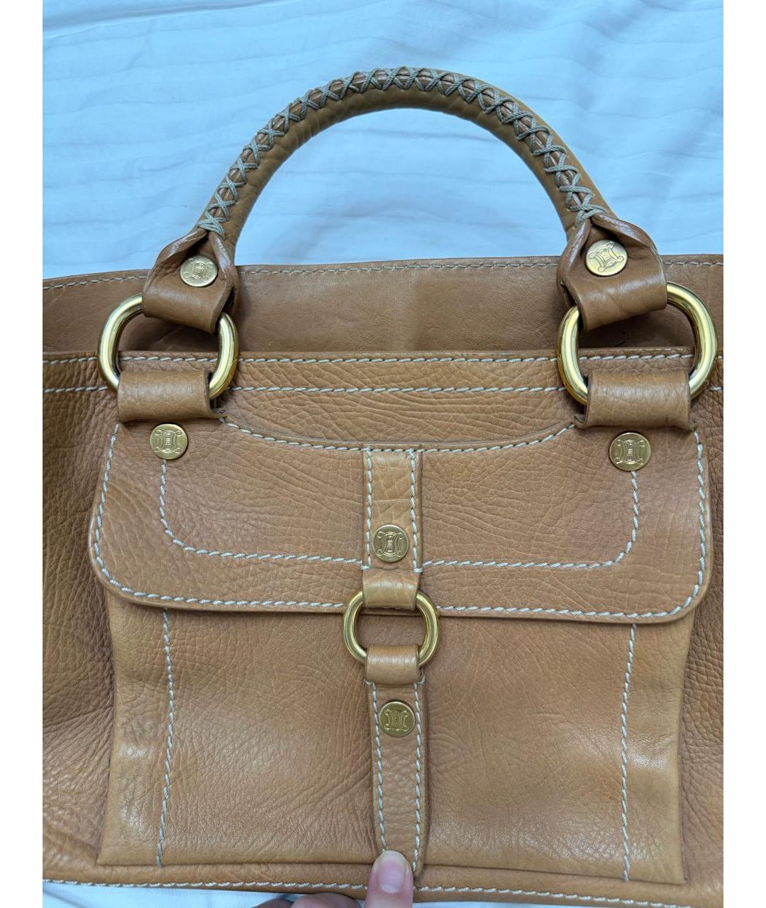 CELINE Бежевая кожаная сумка с короткими ручками, фото 2