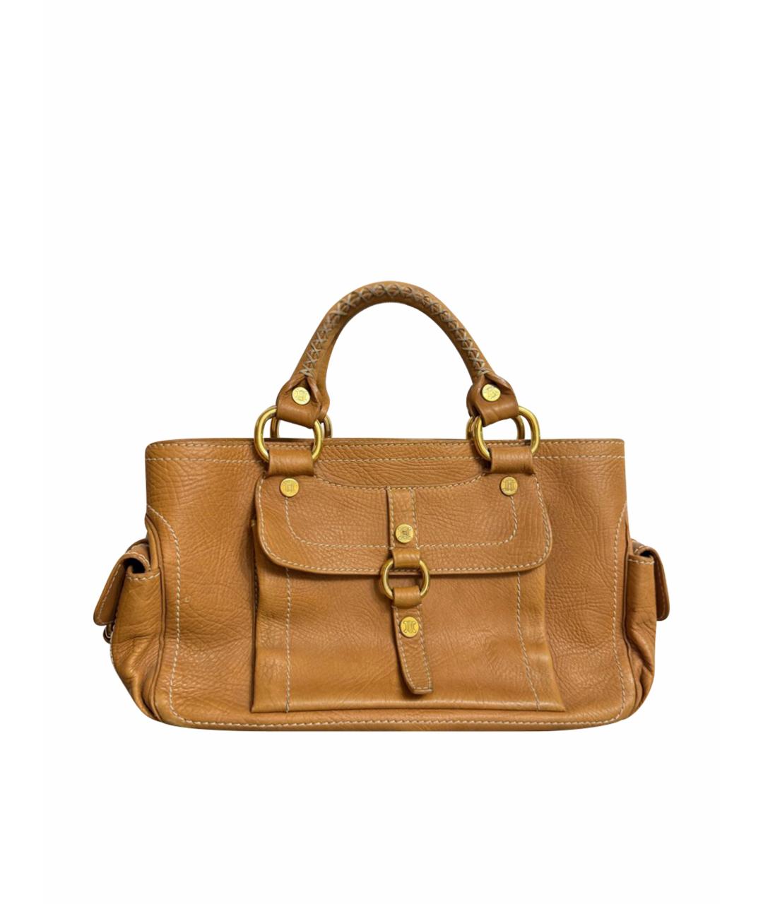 CELINE Бежевая кожаная сумка с короткими ручками, фото 1