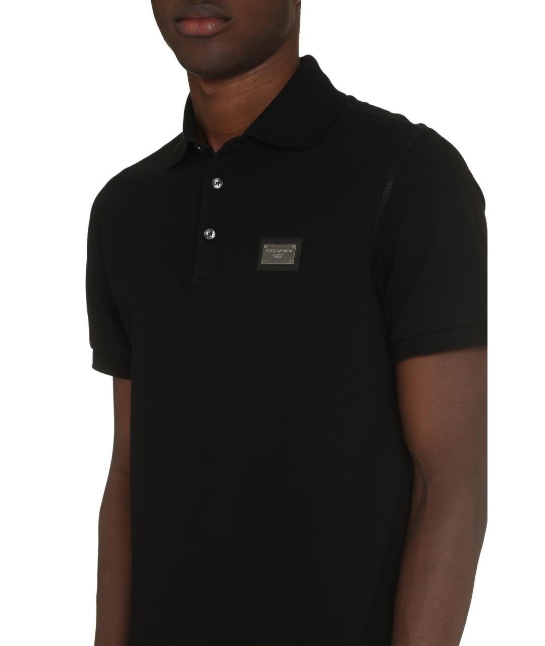 DOLCE&GABBANA Черное хлопковое поло с коротким рукавом, фото 5