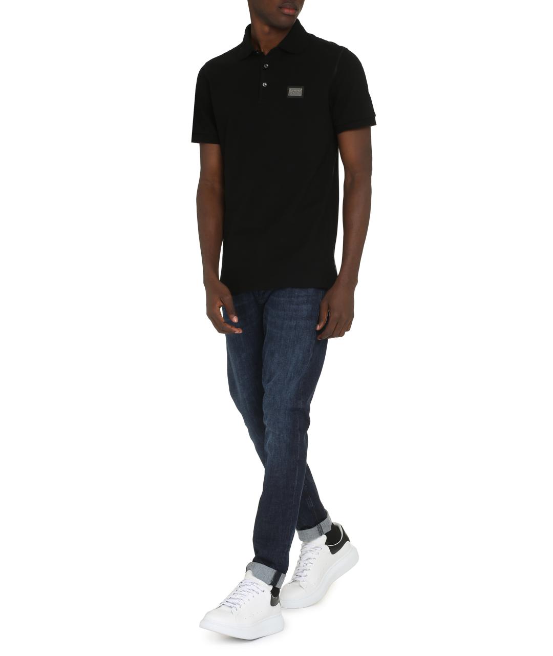 DOLCE&GABBANA Черное хлопковое поло с коротким рукавом, фото 3