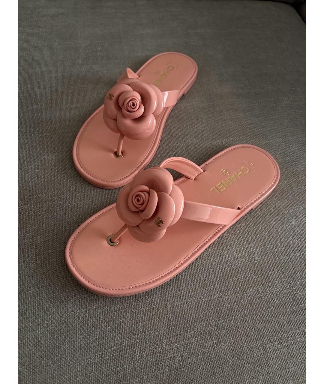 CHANEL Коралловые кожаные шлепанцы, фото 5