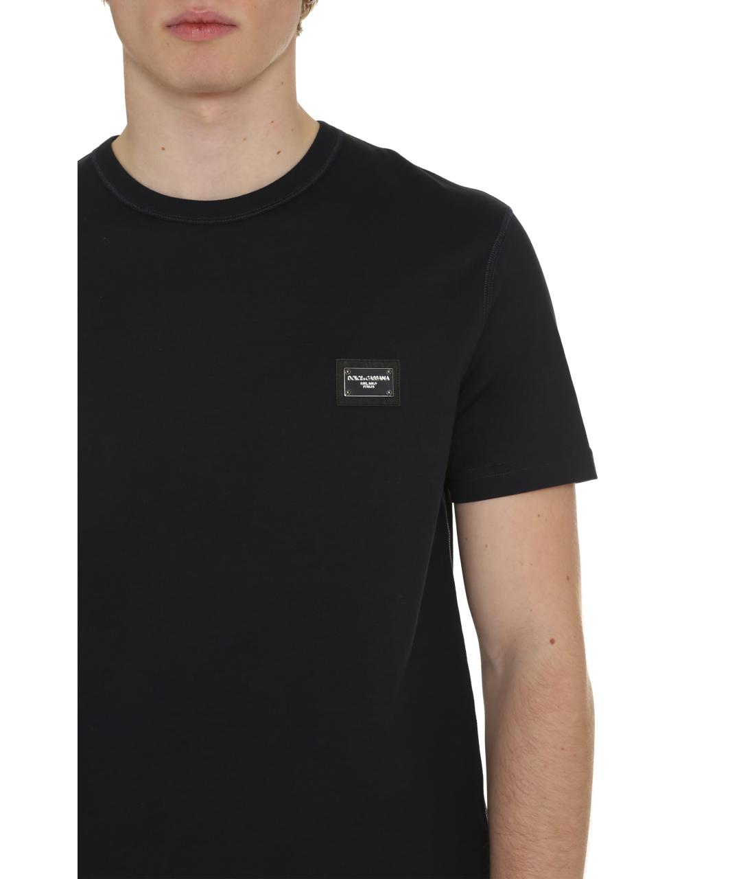 DOLCE&GABBANA Темно-синяя хлопковая футболка, фото 5