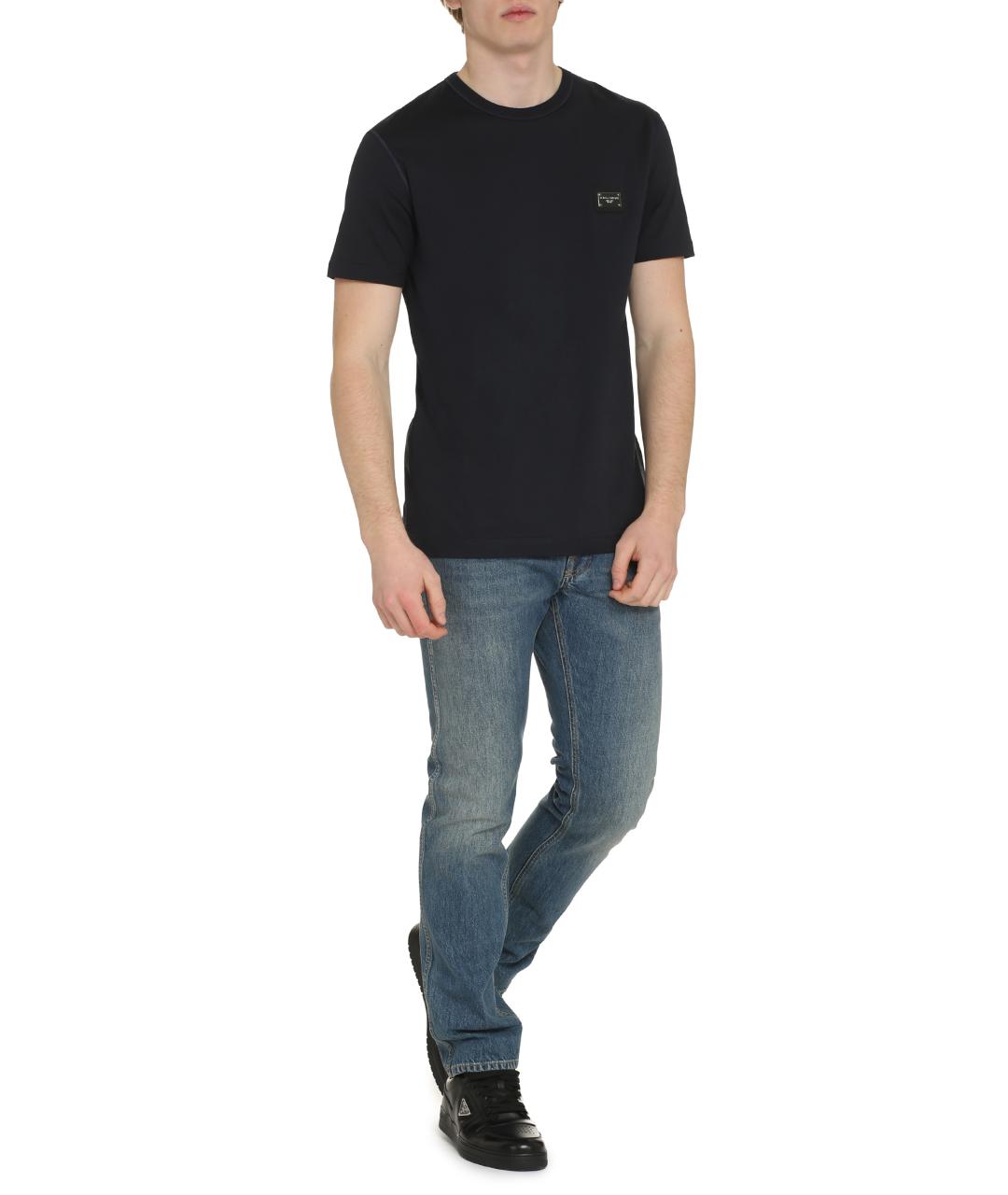 DOLCE&GABBANA Темно-синяя хлопковая футболка, фото 3