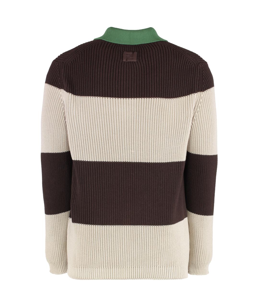 FENDI Коричневое хлопковое поло с длинным рукавом, фото 2