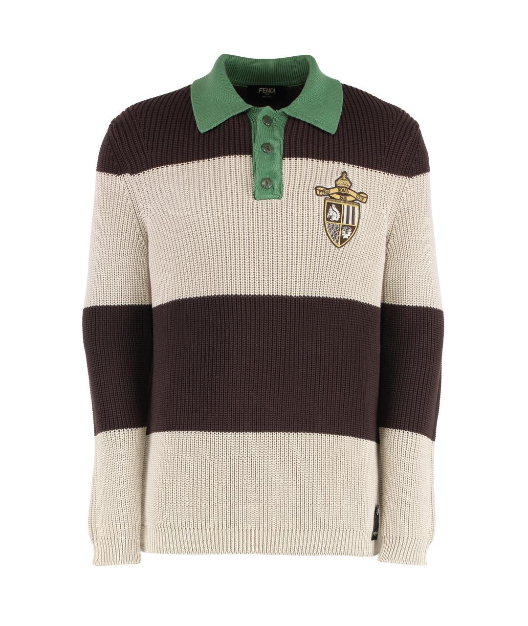 FENDI Коричневое хлопковое поло с длинным рукавом, фото 3