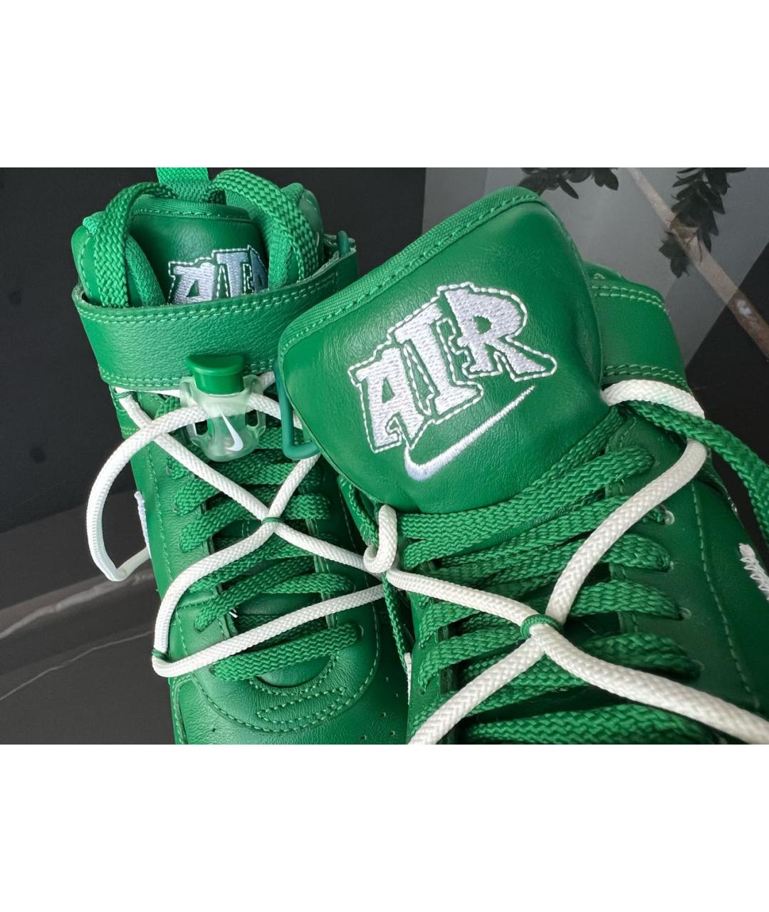 NIKE X OFF-WHITE Зеленые кожаные высокие кроссовки / кеды, фото 6