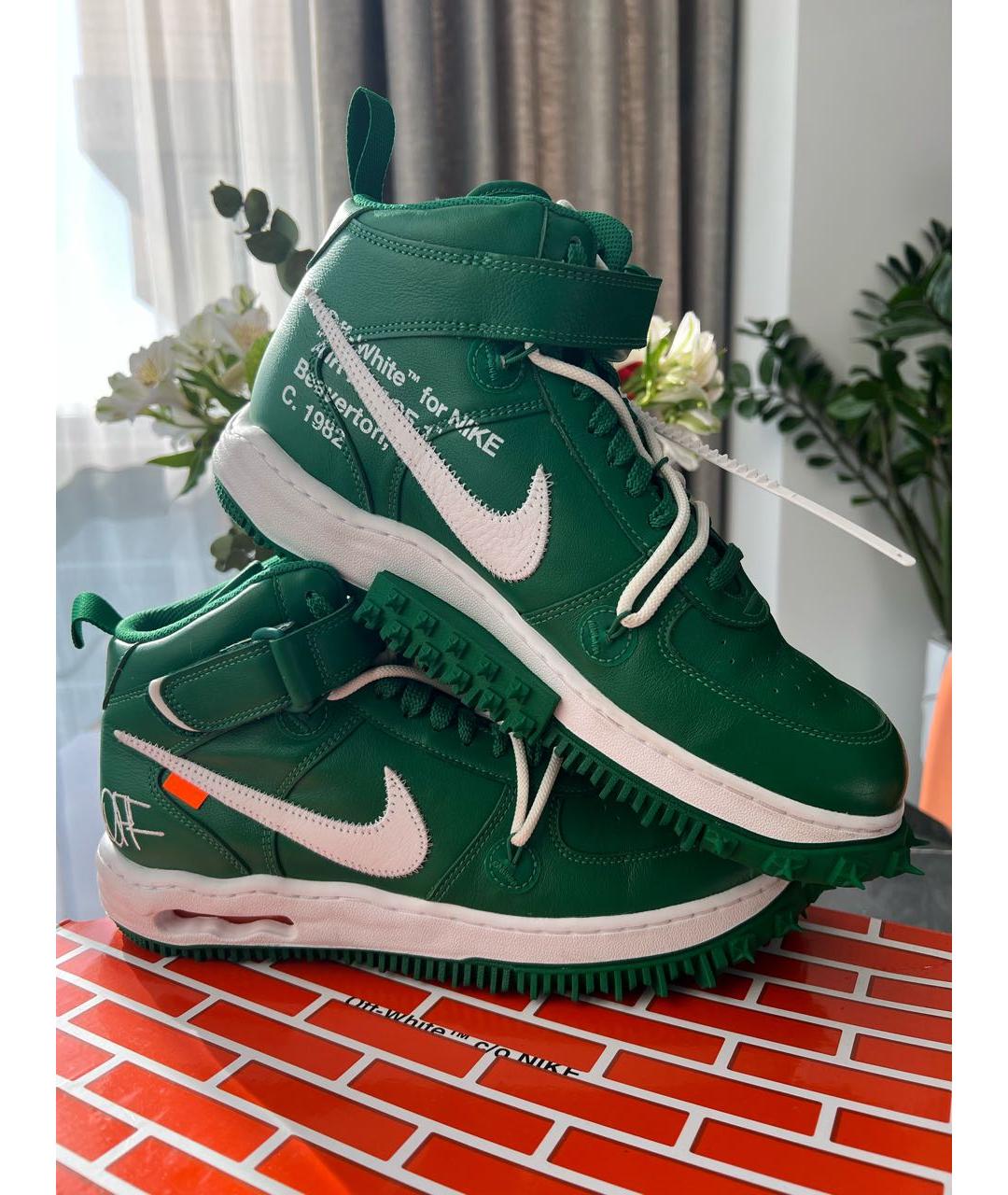 NIKE X OFF-WHITE Зеленые кожаные высокие кроссовки / кеды, фото 9