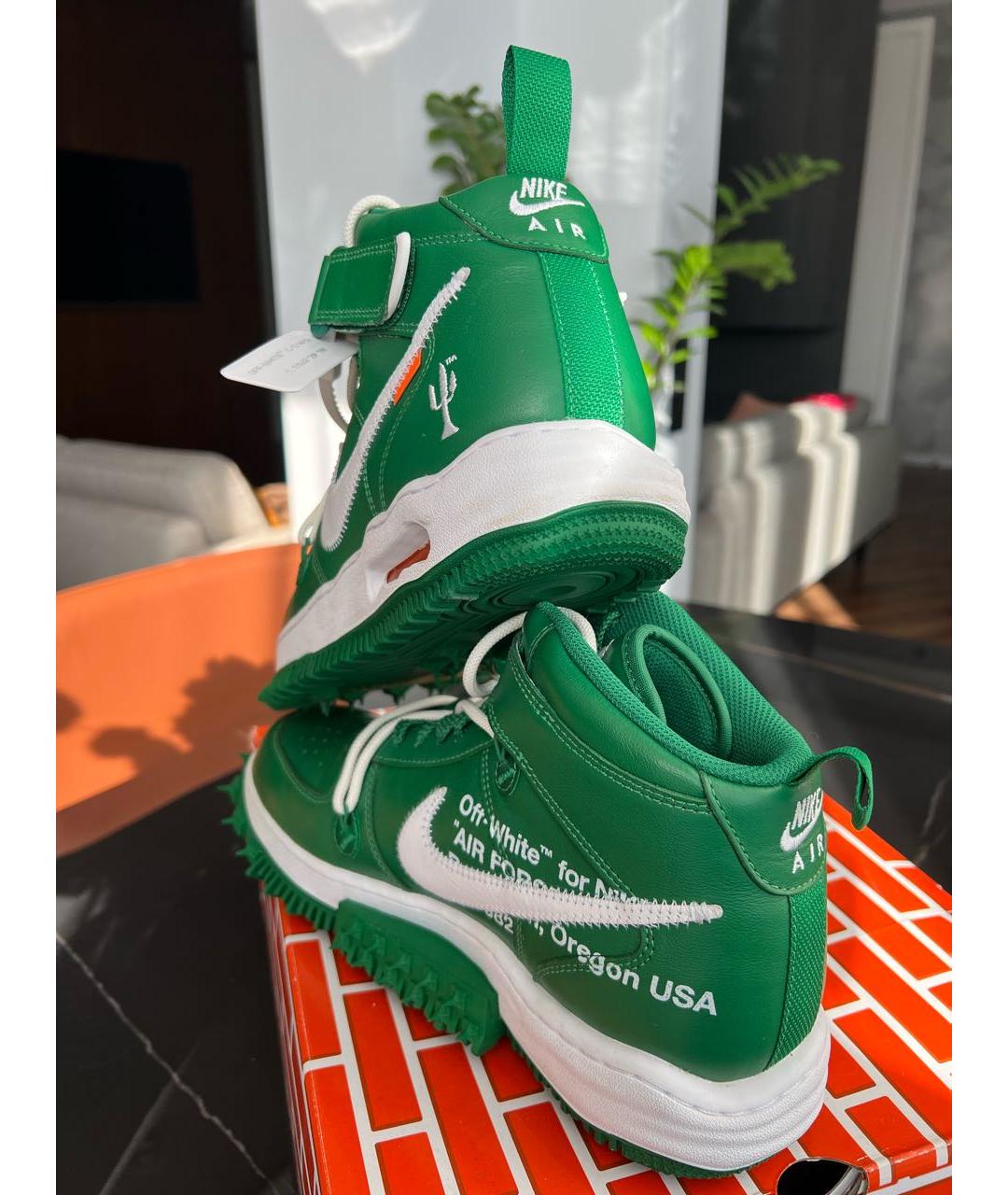 NIKE X OFF-WHITE Зеленые кожаные высокие кроссовки / кеды, фото 4