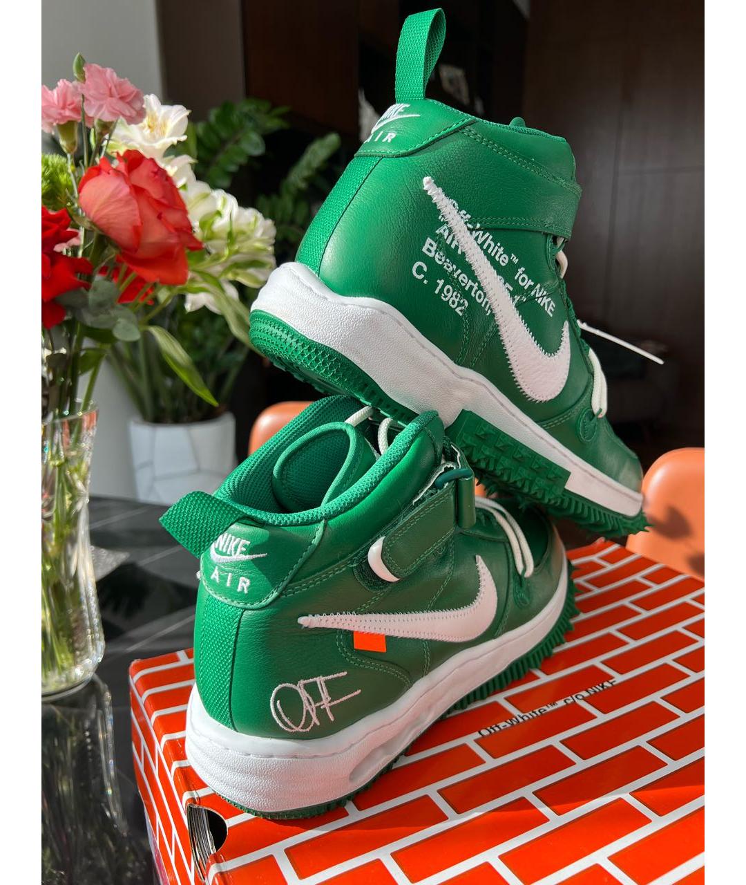 NIKE X OFF-WHITE Зеленые кожаные высокие кроссовки / кеды, фото 5