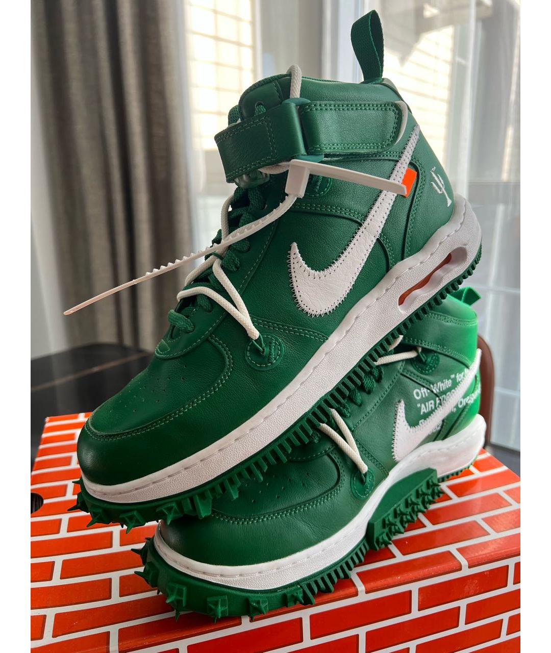 NIKE X OFF-WHITE Зеленые кожаные высокие кроссовки / кеды, фото 3