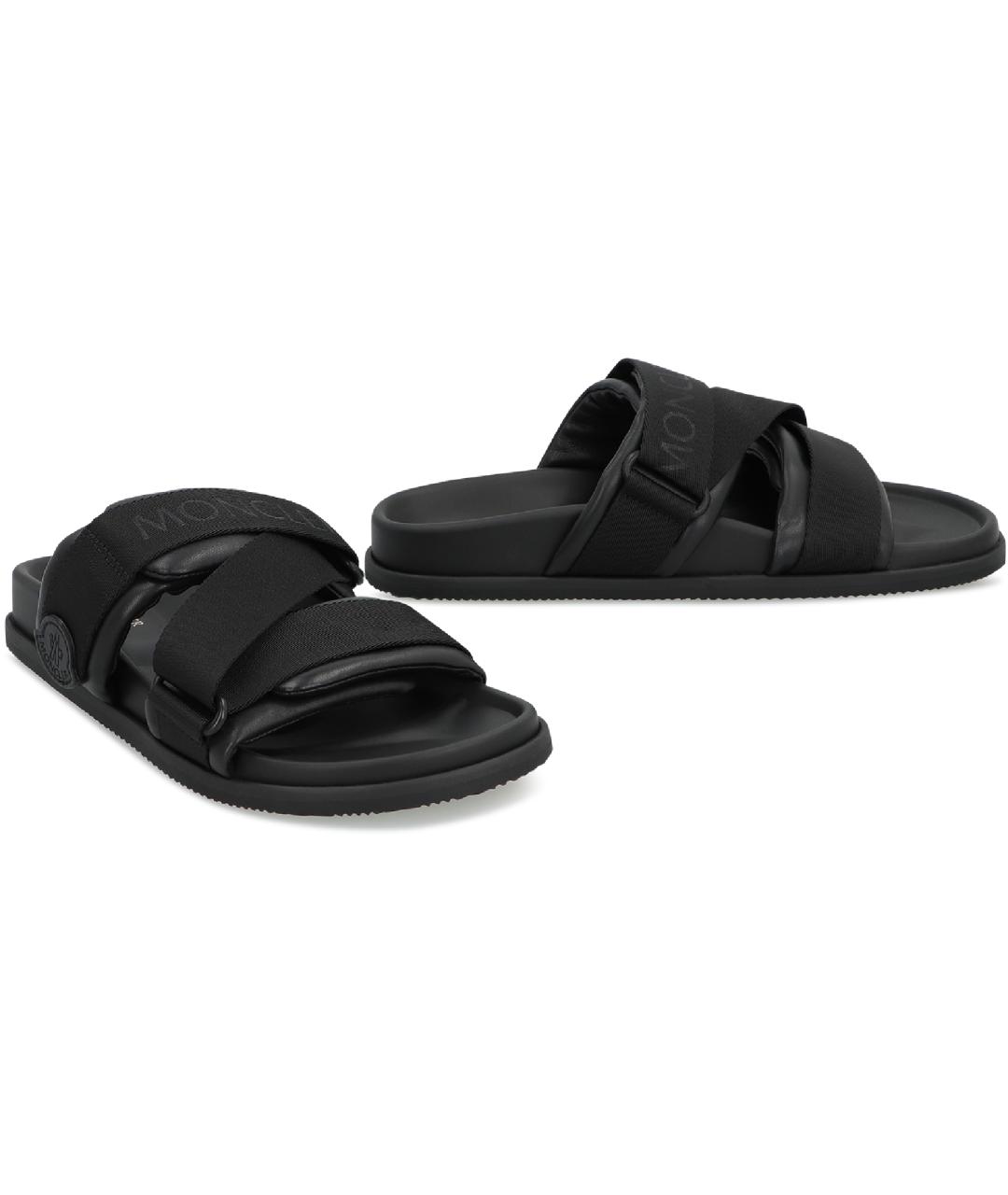 MONCLER Черные кожаные шлепанцы, фото 3