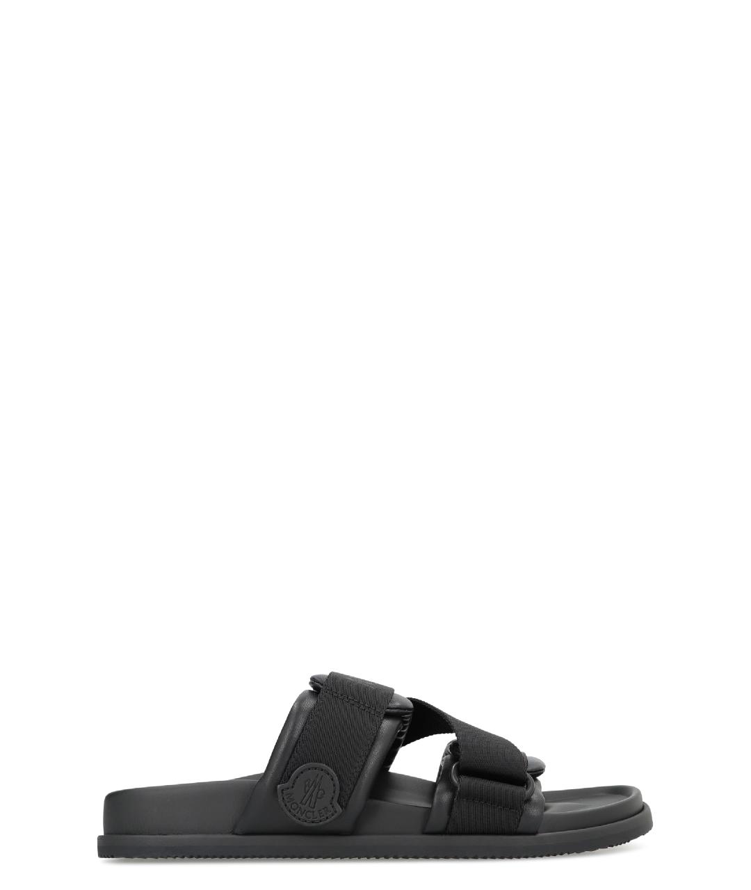 MONCLER Черные кожаные шлепанцы, фото 1