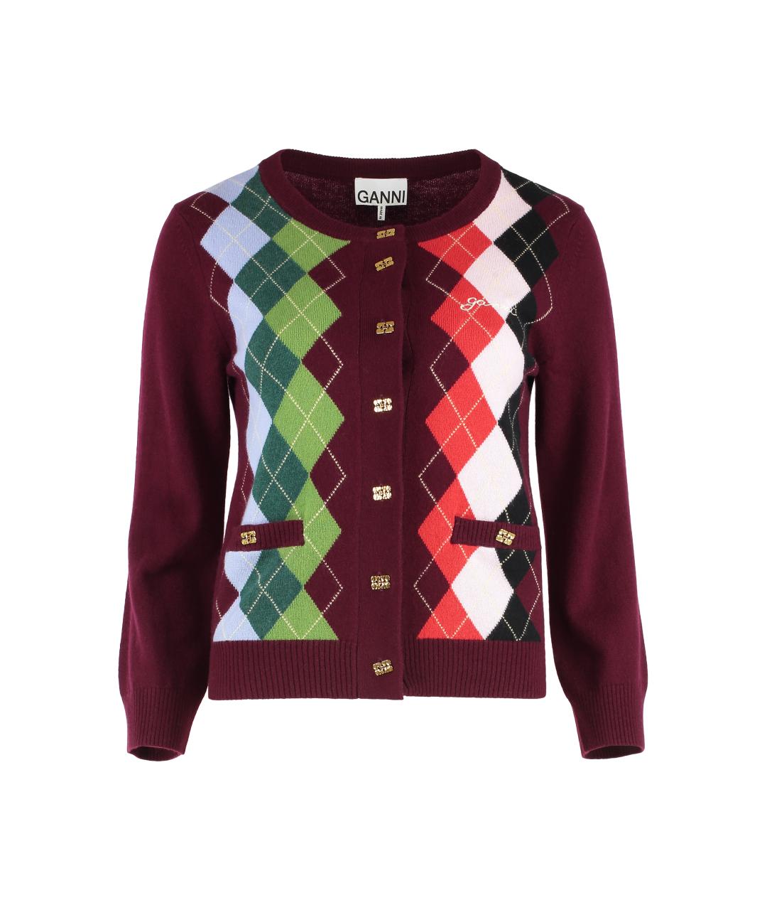 GANNI Бордовый шерстяной кардиган, фото 1