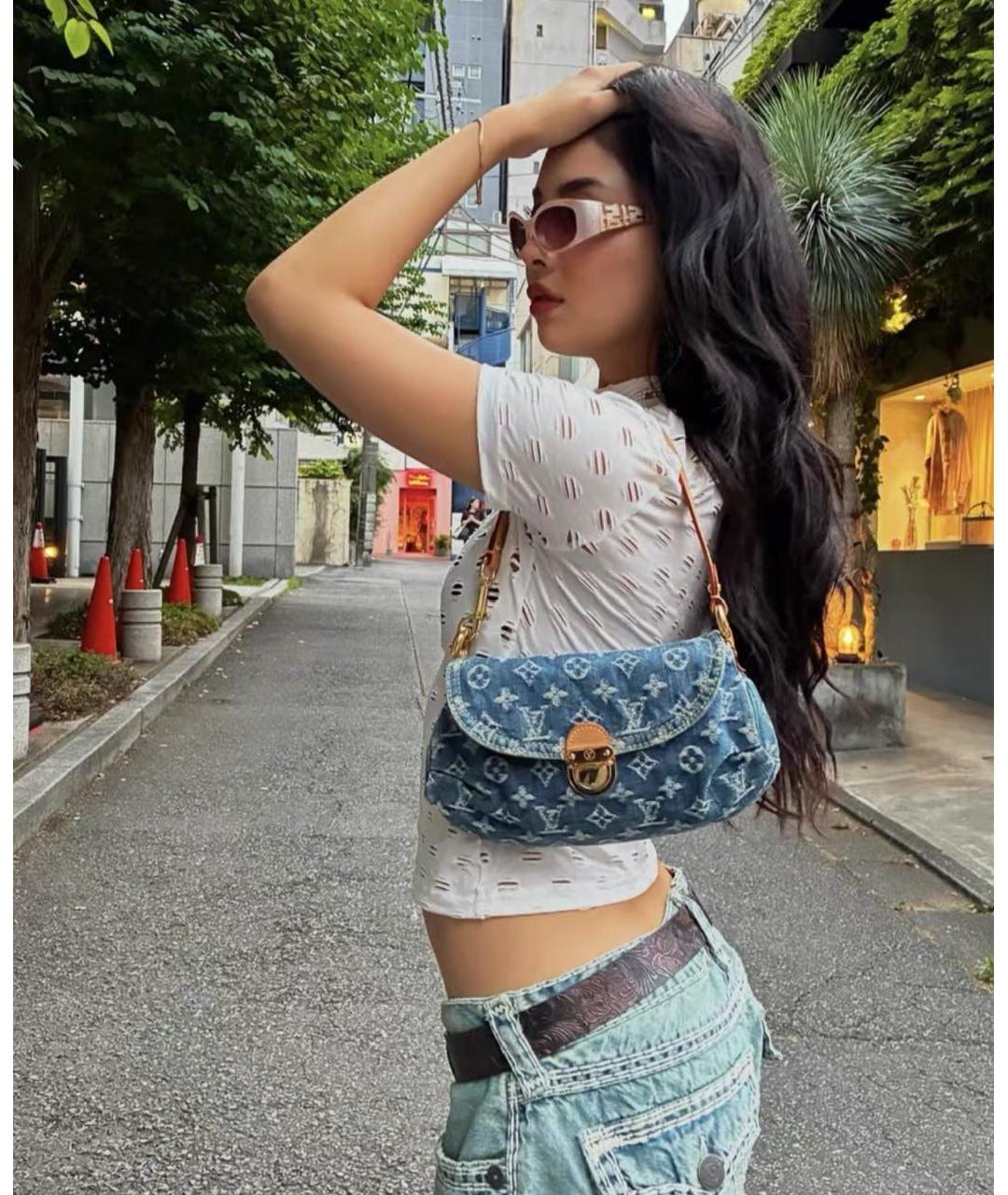 LOUIS VUITTON Голубая деним сумка через плечо, фото 5