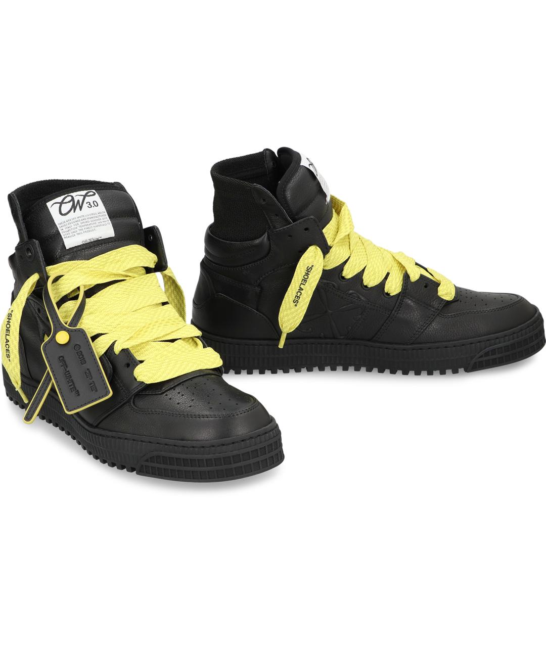 OFF-WHITE Черные кожаные высокие кроссовки / кеды, фото 3