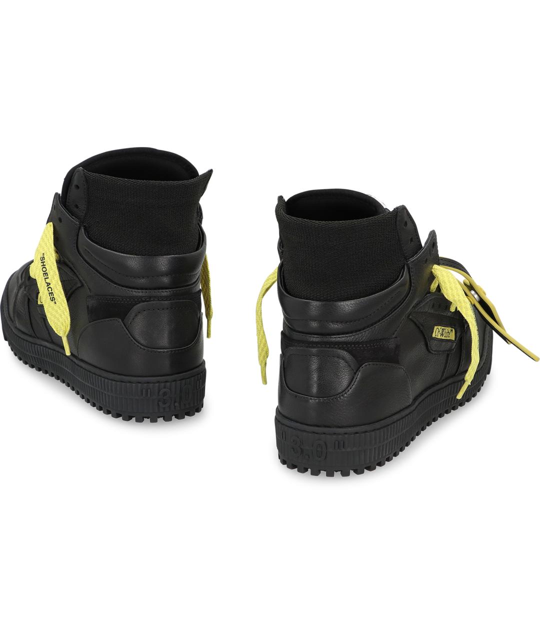 OFF-WHITE Черные кожаные высокие кроссовки / кеды, фото 4