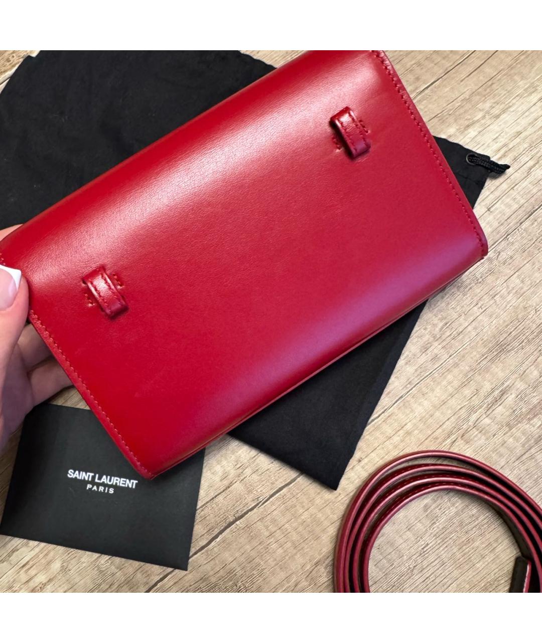 SAINT LAURENT Красная кожаная поясная сумка, фото 4