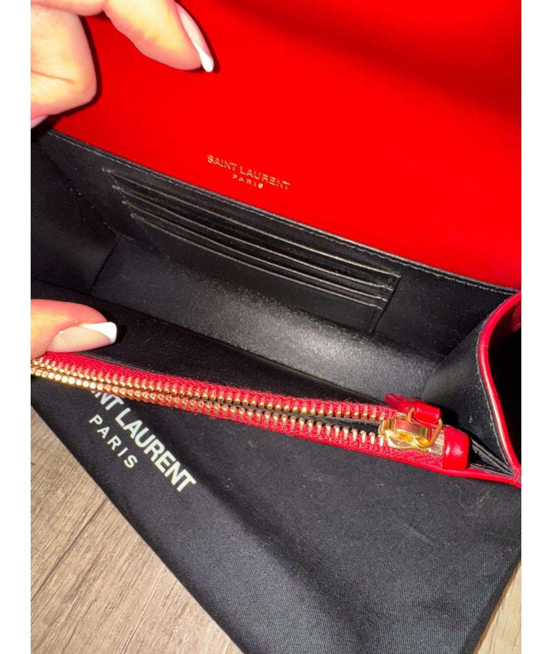 SAINT LAURENT Красная кожаная поясная сумка, фото 5