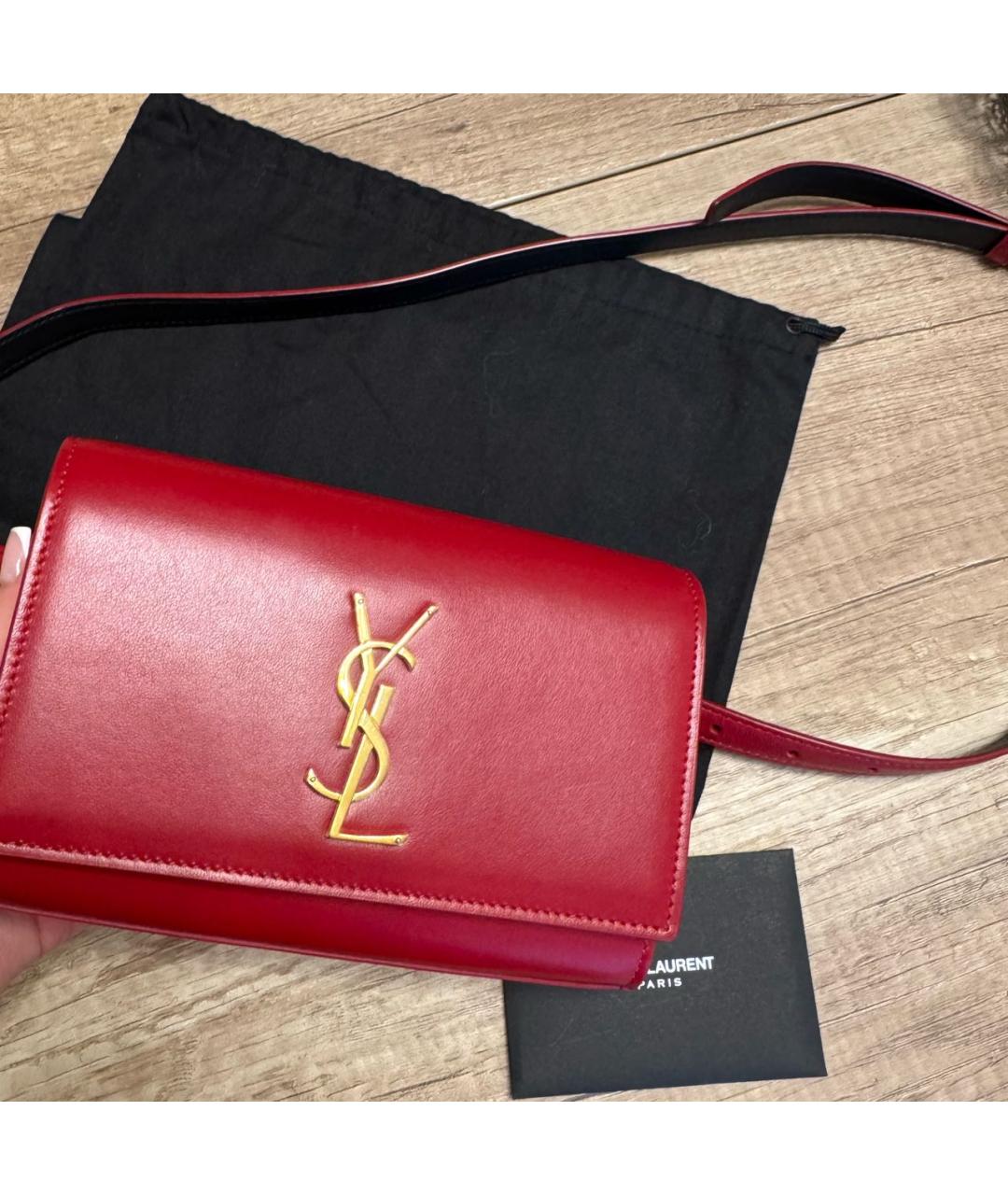 SAINT LAURENT Красная кожаная поясная сумка, фото 6