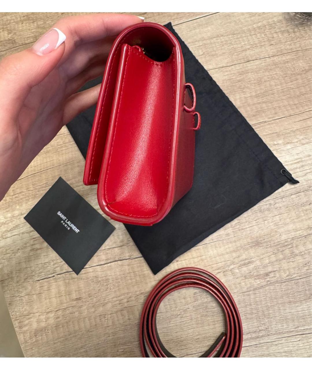 SAINT LAURENT Красная кожаная поясная сумка, фото 3