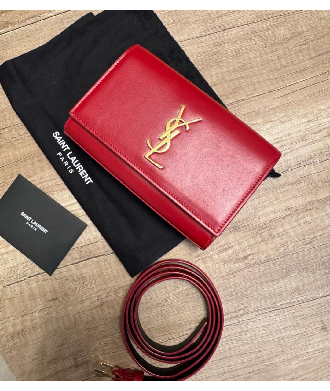 SAINT LAURENT Красная кожаная поясная сумка, фото 7