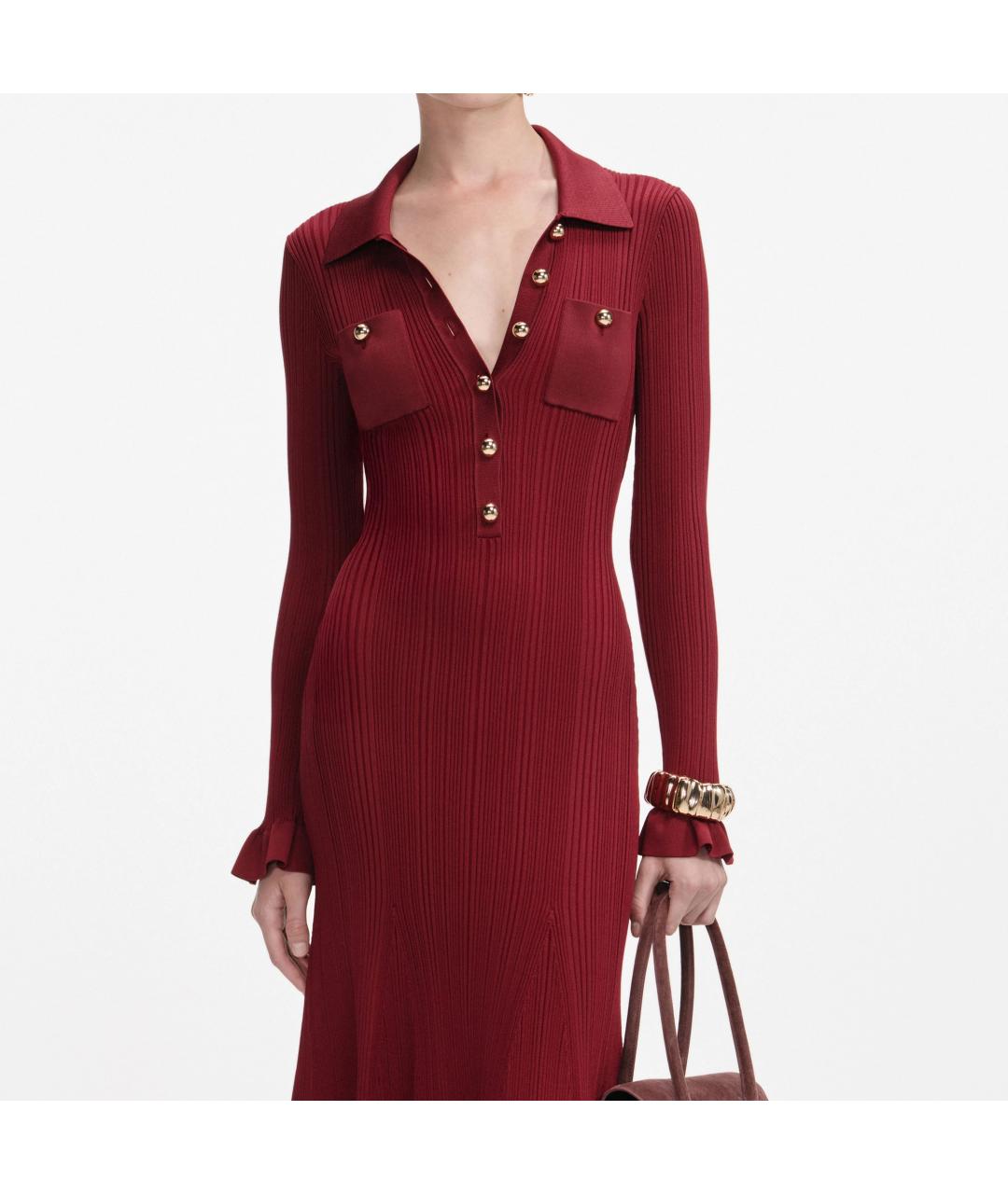 SELF-PORTRAIT Бордовое вискозное повседневное платье, фото 3