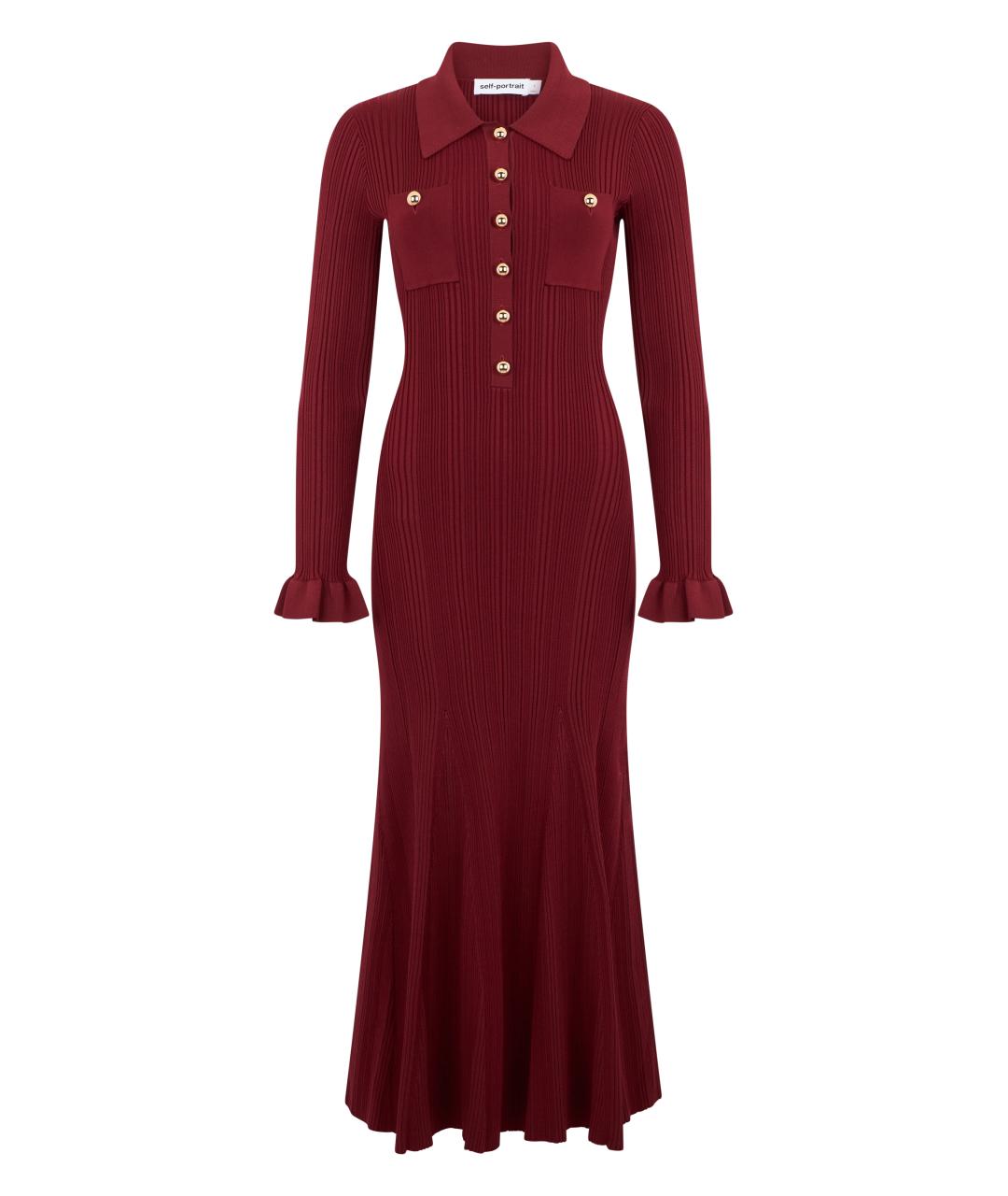 SELF-PORTRAIT Бордовое вискозное повседневное платье, фото 1