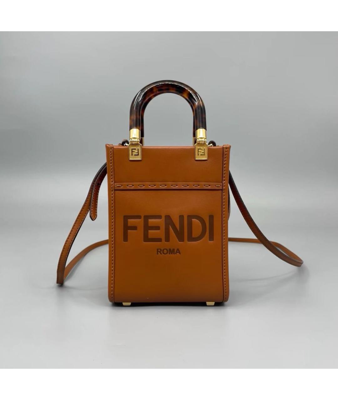 FENDI Коричневая кожаная сумка с короткими ручками, фото 7