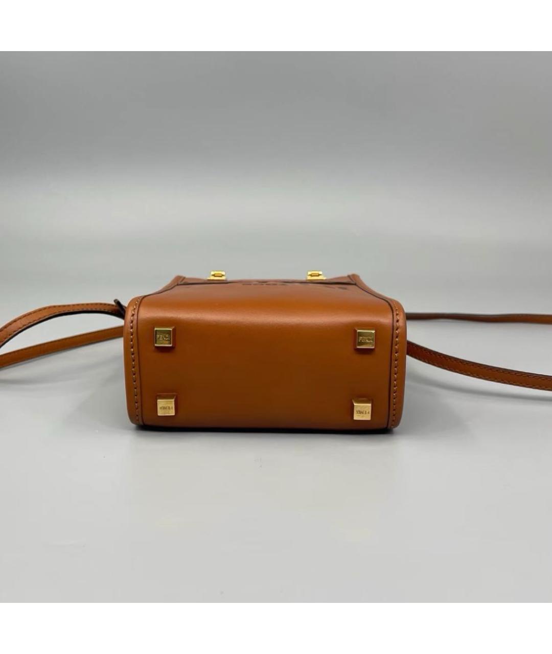 FENDI Коричневая кожаная сумка с короткими ручками, фото 5