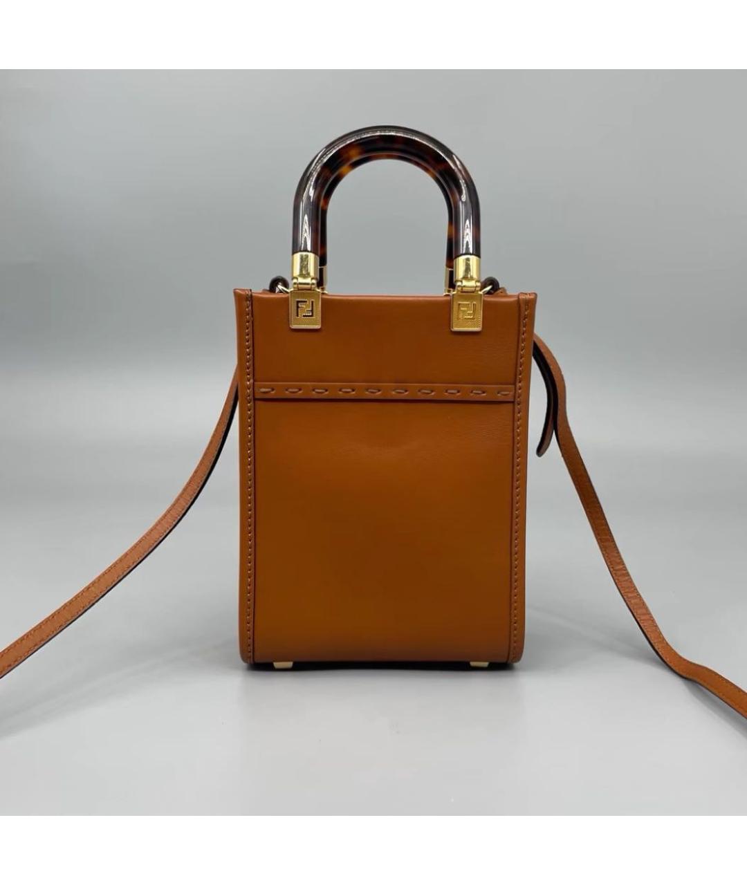 FENDI Коричневая кожаная сумка с короткими ручками, фото 6
