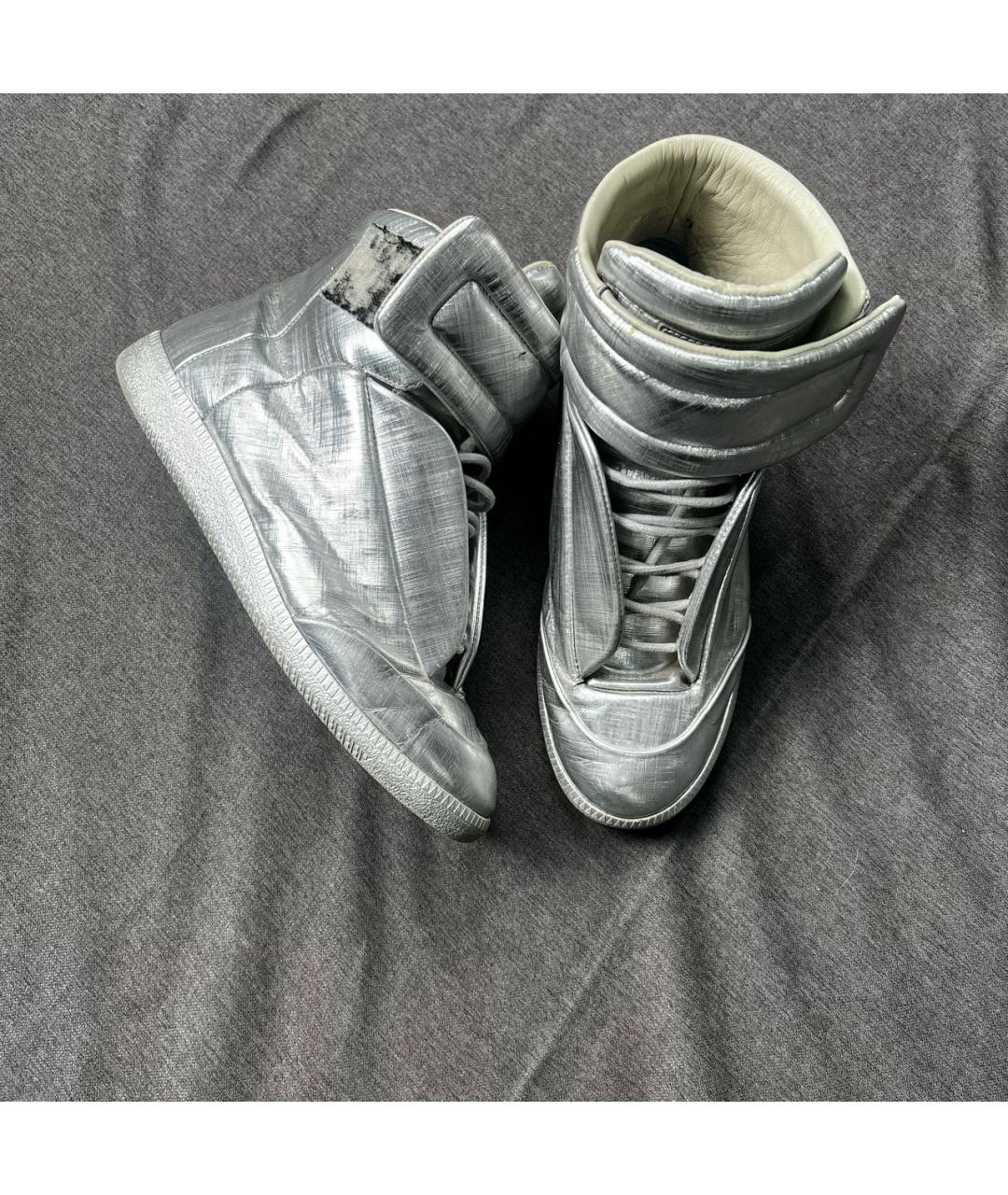 MAISON MARGIELA Серебряные высокие кроссовки / кеды из экзотической кожи, фото 9