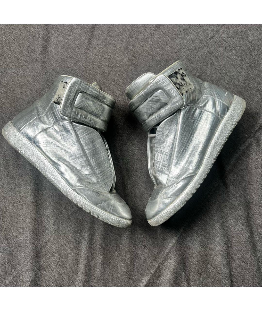 MAISON MARGIELA Серебряные высокие кроссовки / кеды из экзотической кожи, фото 7