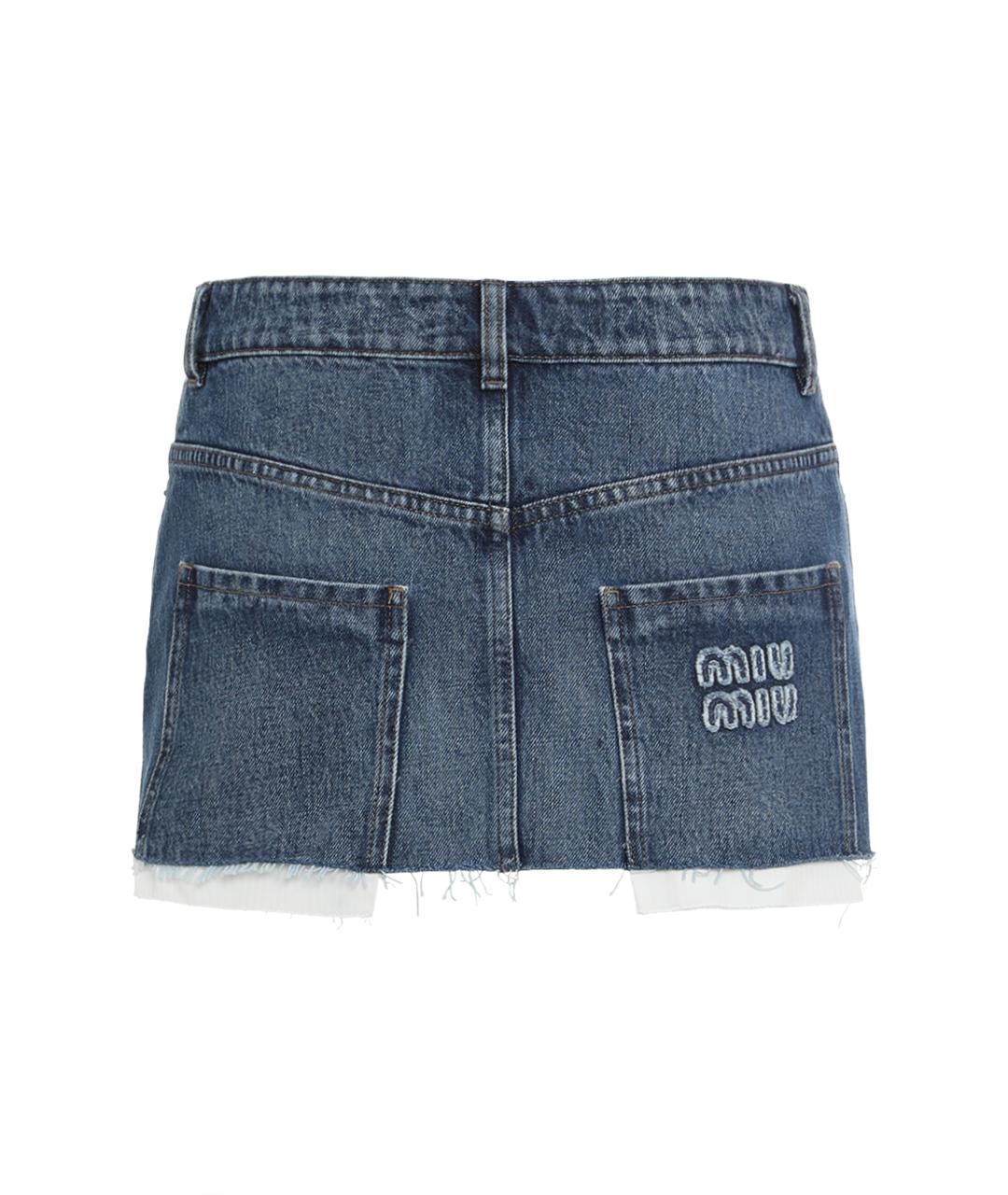 MIU MIU Синяя хлопковая юбка мини, фото 2