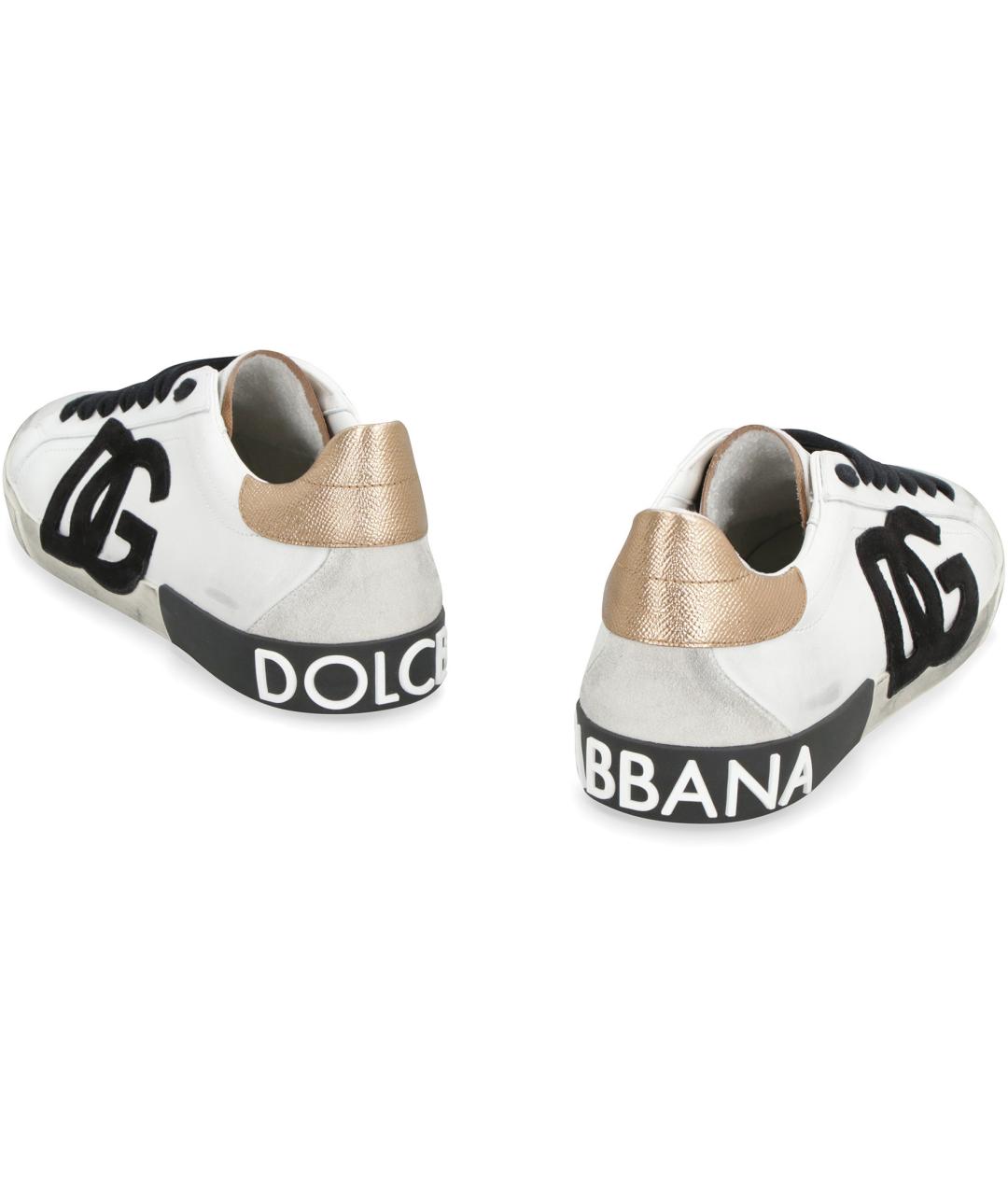 DOLCE&GABBANA Белые кожаные низкие кроссовки / кеды, фото 3