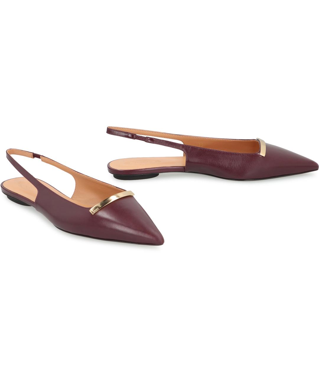 TOD'S Бордовые кожаные балетки, фото 3