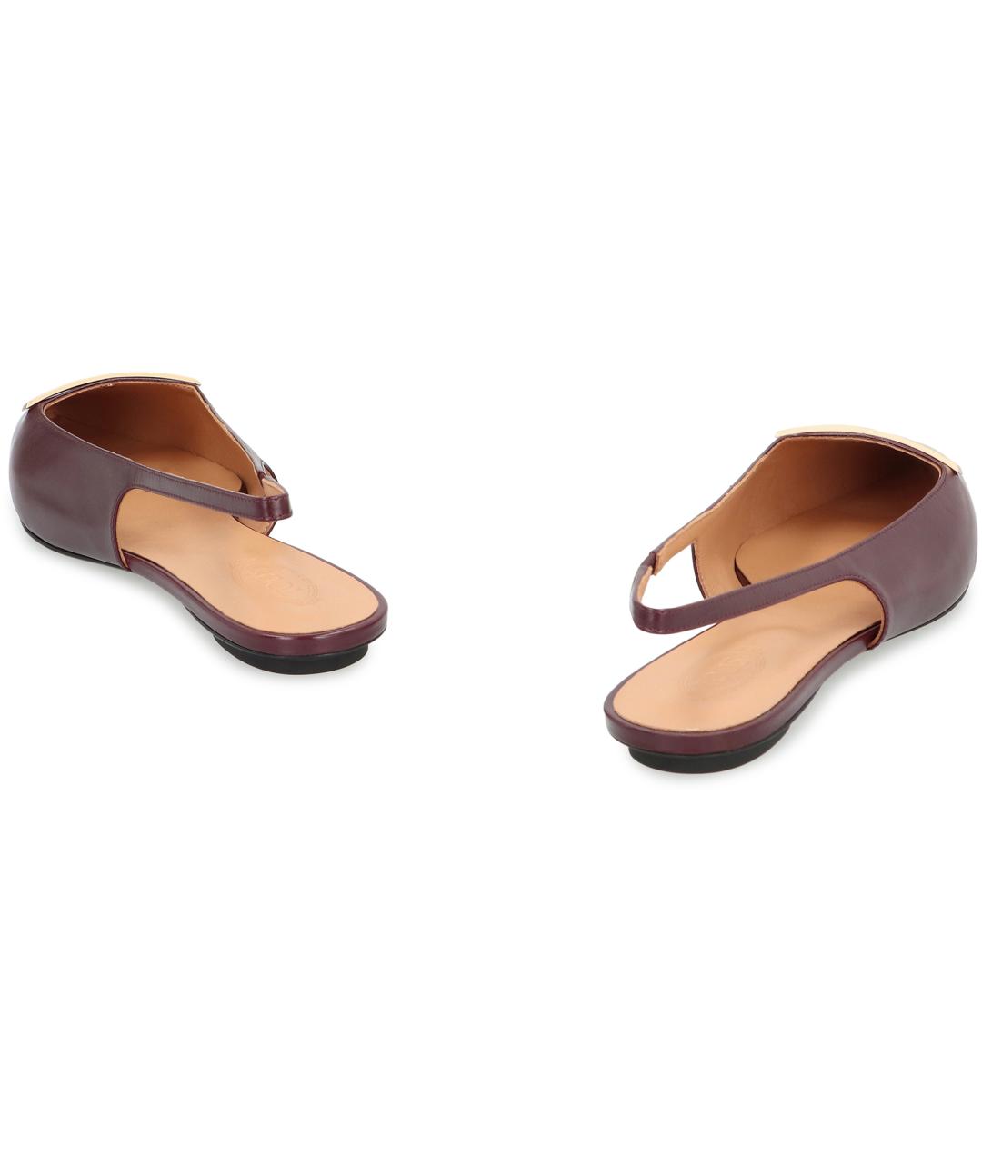 TOD'S Бордовые кожаные балетки, фото 4
