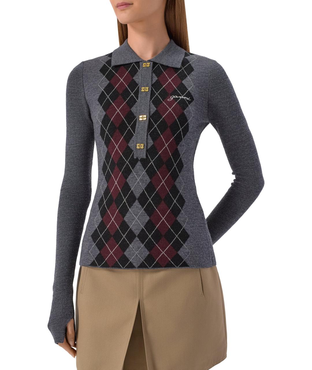 GANNI Серый шерстяной джемпер / свитер, фото 3