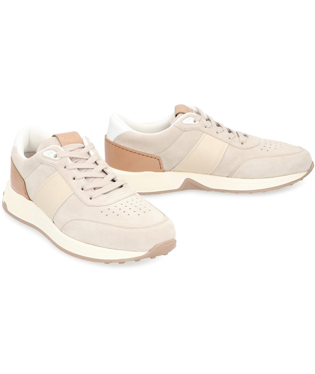 TOD'S Бежевые кожаные низкие кроссовки / кеды, фото 3