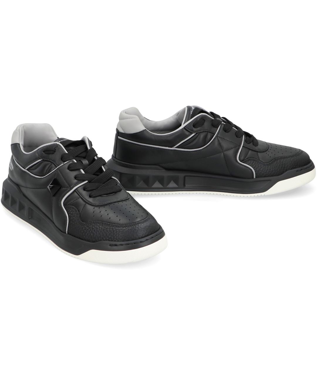 VALENTINO Черные кожаные низкие кроссовки / кеды, фото 3