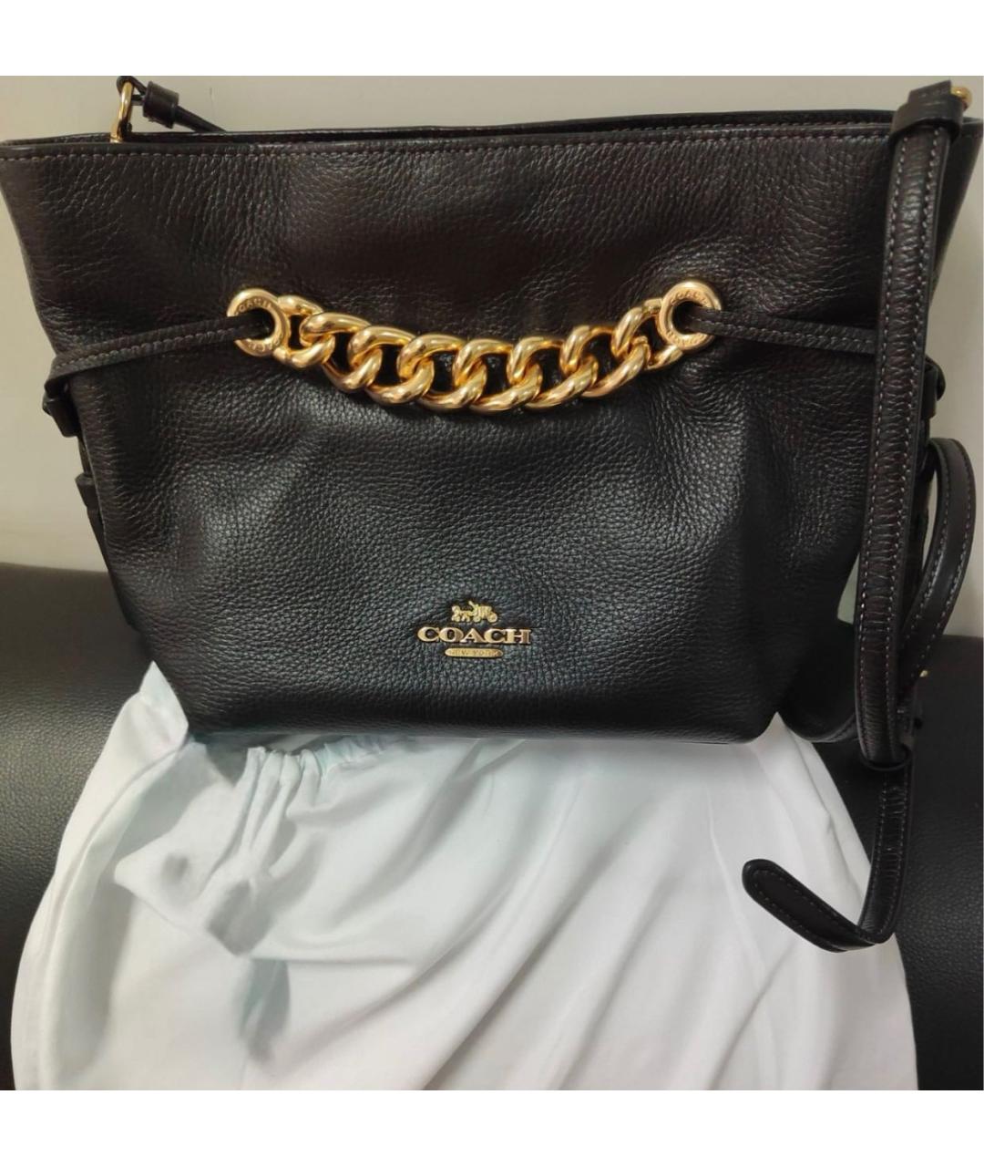 COACH Черная кожаная сумка через плечо, фото 5