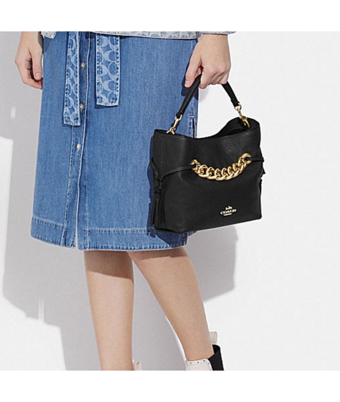 COACH Черная кожаная сумка через плечо, фото 4