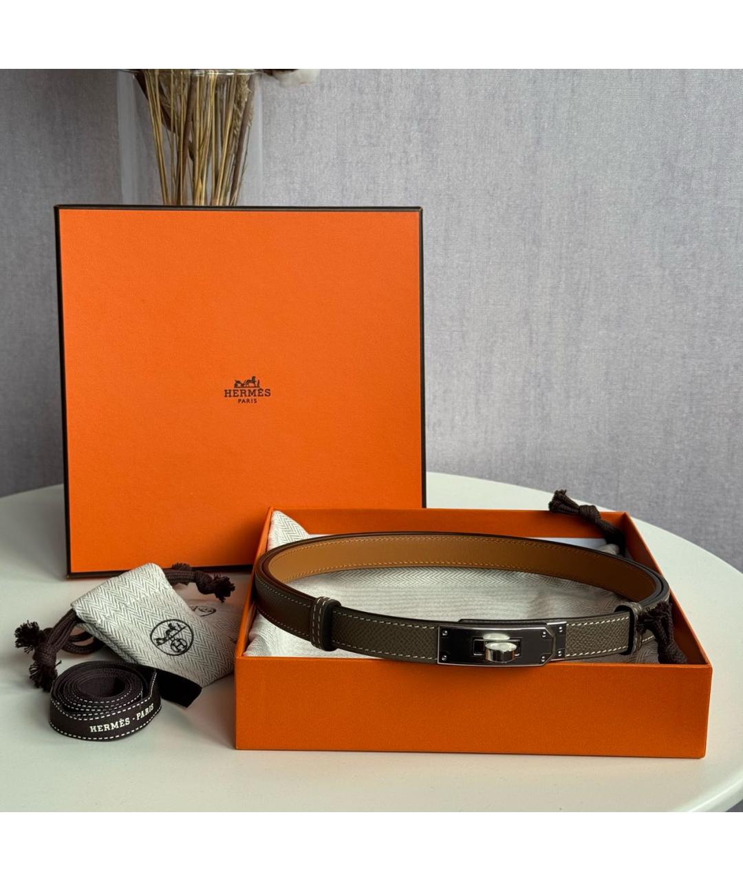 HERMES Коричневый кожаный ремень, фото 5